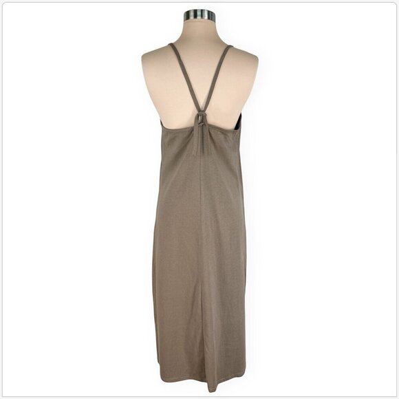 Crazy Fish Hawaii Tan Beige Fish Pattern Artsy Multi Pocket Midi Summer Dress S - Picture 4 of 5